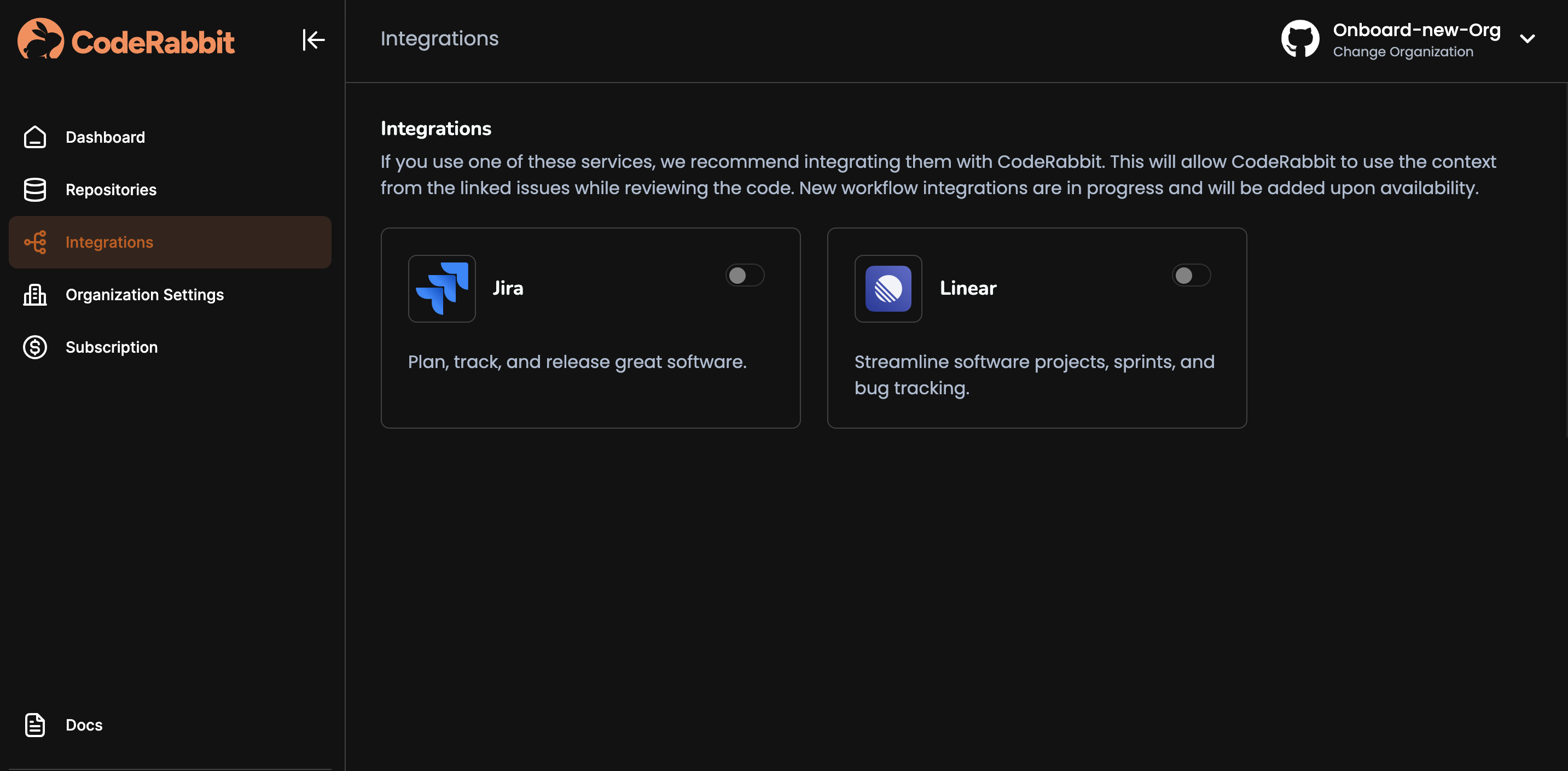 Integrations Page