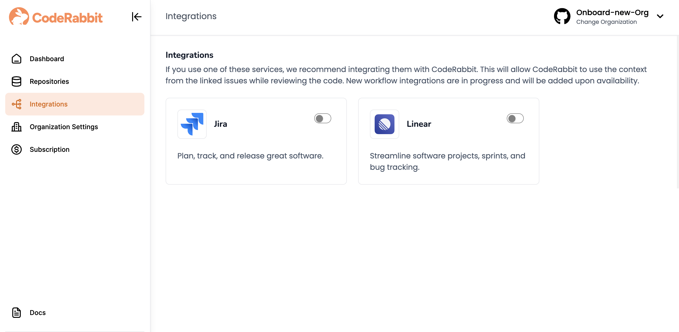 Integrations Page