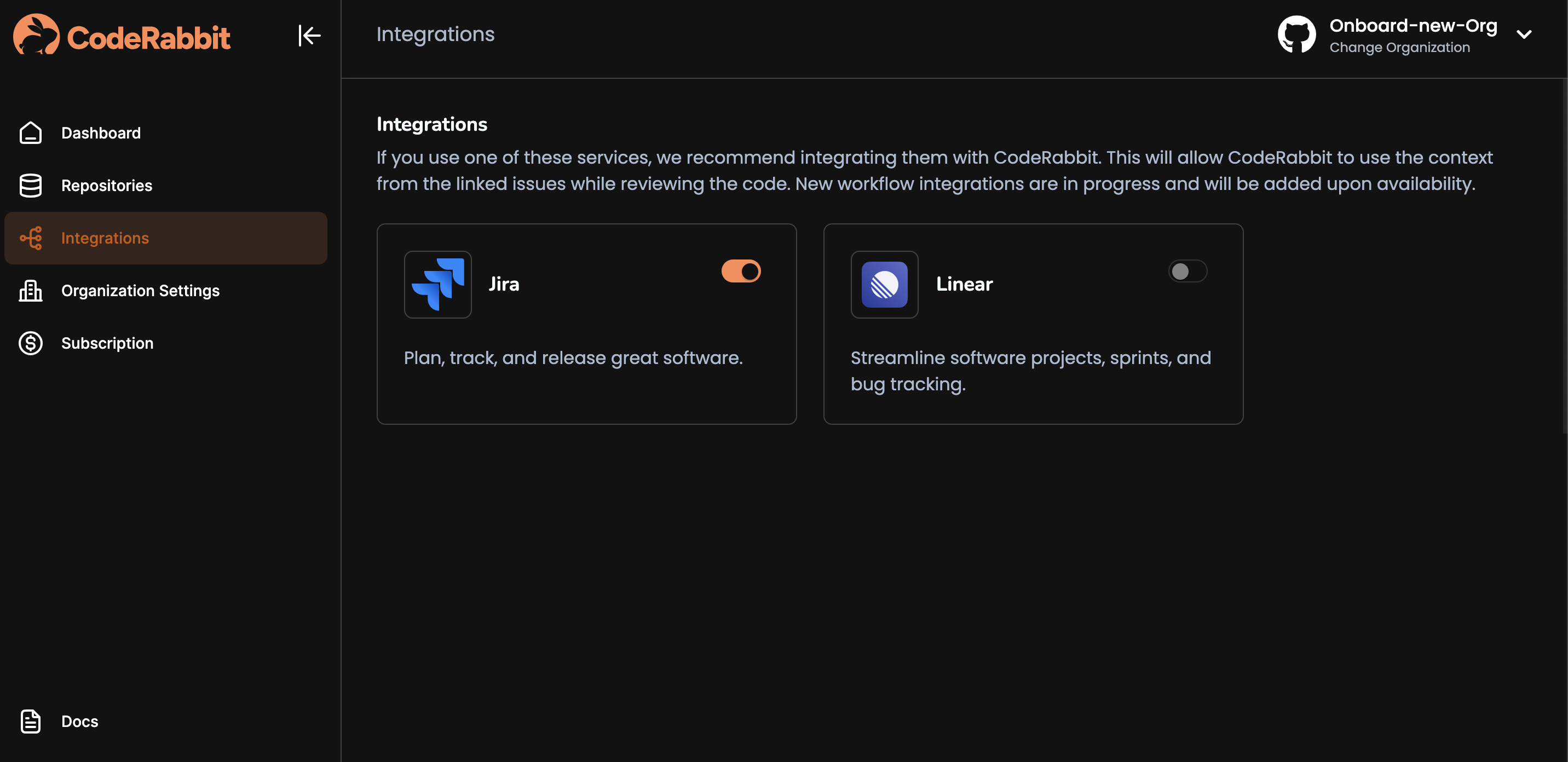 Integrations Page