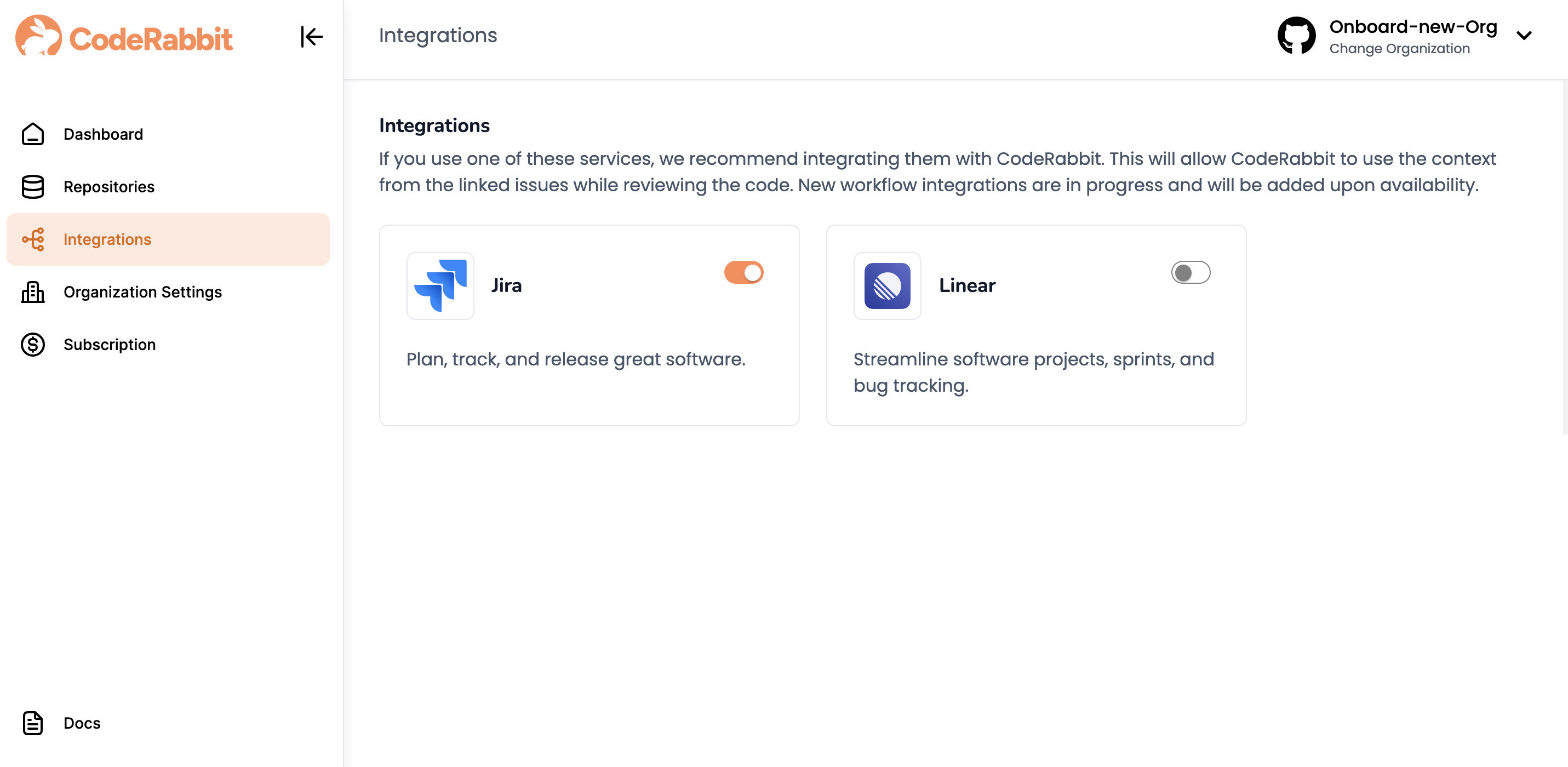 Integrations Page